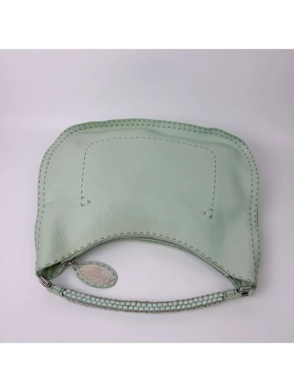 Fendi Selleria Stitch Shoulder Bag Leather Mint Green Silver Vintage